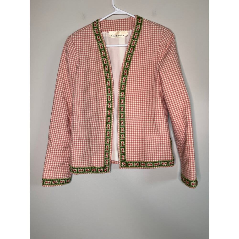 L. V. Harkness Pink Green Gingham Floral Old Money Yacht Derby Days Jacket M